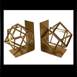 Gold Metal Bookends Open Work Cubes Shelf Decor Modernist